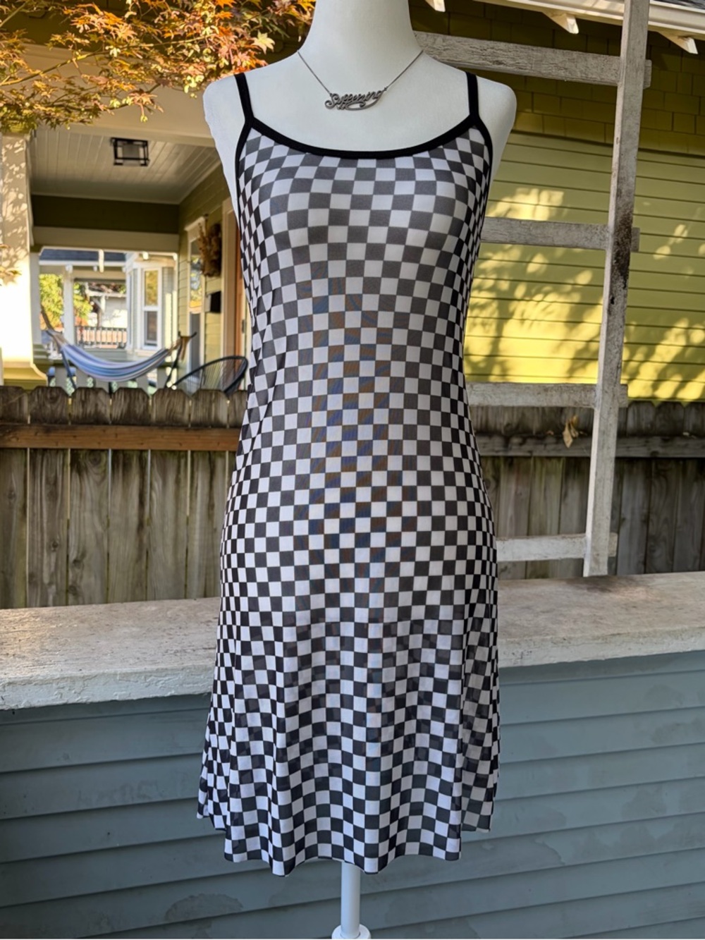 Current Mood Checkerboard Sheer Mesh Dress